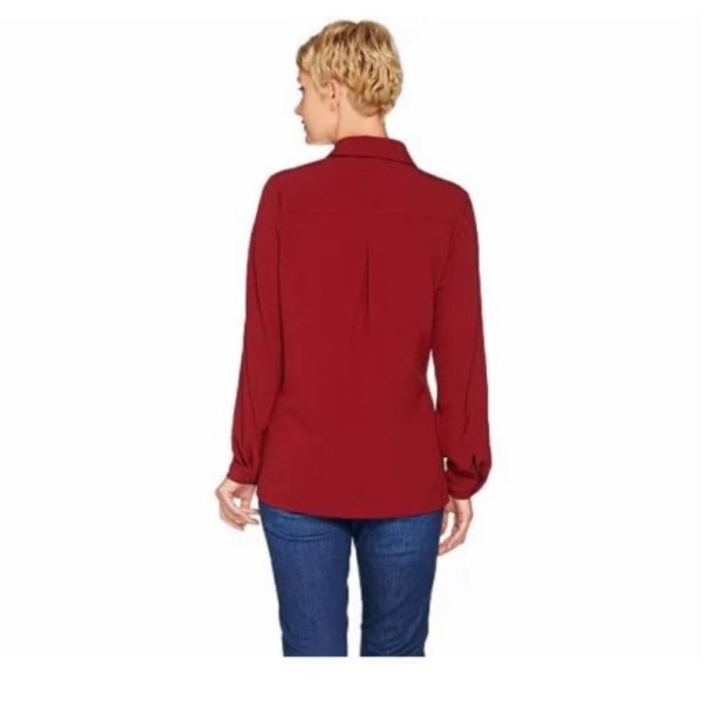 Susan Graver Artisan Stretch Woven Shirt w/ Embellishment Pebble Grey L A281176 - Picture 7 of 8